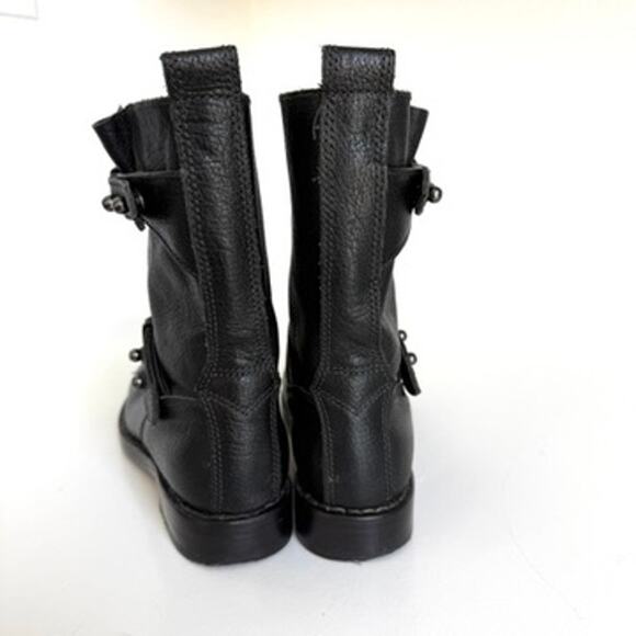 RAG & BONE Moto Ankle Boots Black Leather Buckle Detail Size 35 Biker Style Moto - Picture 3 of 11